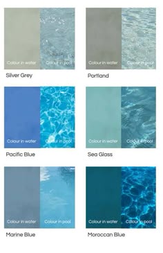 the different shades of water are shown in this color chart, which includes blue and gray