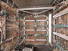 the inside of a storage room filled with lots of wires