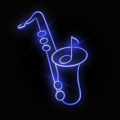 a blue neon sign with a music note on it's side and a microphone in the middle