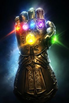 an iron man light up glove is shown in front of a blue and green background