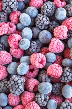 raspberries and blueberries are mixed together