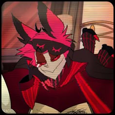 an anime character with pink hair and red eyes