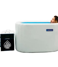 inergize health cold plunge tub with person Home Cold Plunge, Polar Plunge Tub, Cold Plunge Tub, Indoor Cold Plunge Tub, Cold Plunge Tub Dimensions, Vinura Cold Water Plunge Tub, Blue Cube Cold Plunge, Commercial Capable Cold Plunge, Cold Plunge Therapy