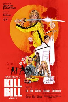 the poster for kill bill starring actors from left to right, and actress in yellow