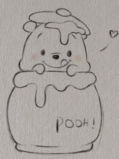 a drawing of a bear in a pot with the word pooh on it