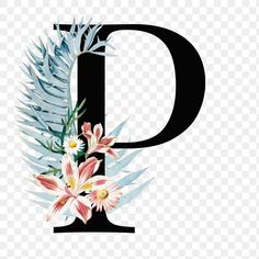 the letter d is decorated with flowers and leaves