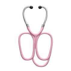 a pink medical stethoscope on a white background
