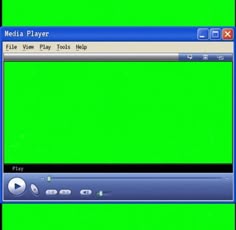 a green screen with the media player window open and an empty play button on it
