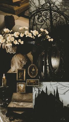 a collage of photos with flowers and pictures