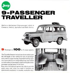 an advertisement for the jeep 9 passenger traveler