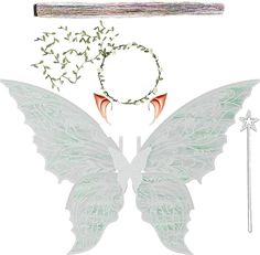 a white fairy wings and wands on a white background