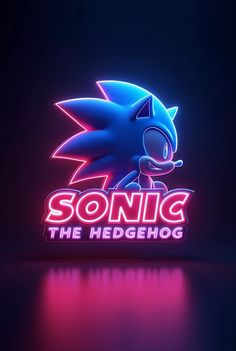 the logo for sonic the hedgehog is lit up in neon blue and pink colors