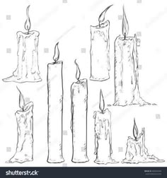 a set of six candles with different shapes and sizes