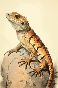 an illustration of a lizard sitting on top of a rock with its eyes open and tongue out