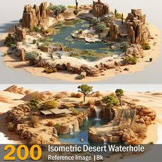 this is an image of a desert scene with water and rocks in the foreground