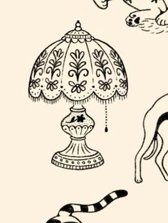 an image of cats and lamps in black and white