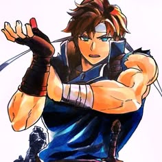 an anime character holding two swords in his hands
