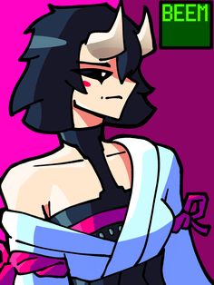 an animated image of a woman with horns on her head