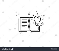 an open notebook with a light bulb on top and stars around it, line icon