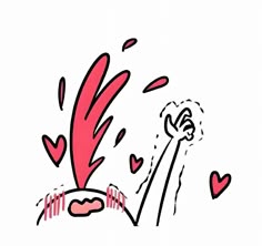 a drawing of a red bird with hearts coming out of it's beak and wings
