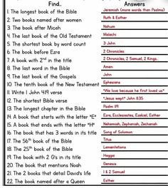 the bible worksheet with answers and examples for each book, including two pages