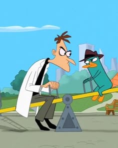 the simpsons character is trying to pull his friend out of the park while another person watches