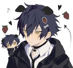 two anime characters with black hair and white shirts