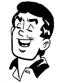 a black and white drawing of a smiling man