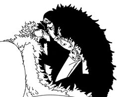 a black and white drawing of an anime character holding a knife in his right hand