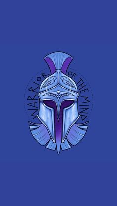 a blue and purple logo with a helmet on it