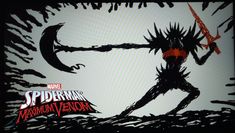 the spiderman maximum venom logo is shown on a television screen