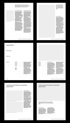 four pages with different font and numbers on them, all in black and white colors