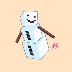 a snowman with a hammer sticking out of it's head