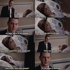 a man in a suit and tie laying on top of a bed next to a woman