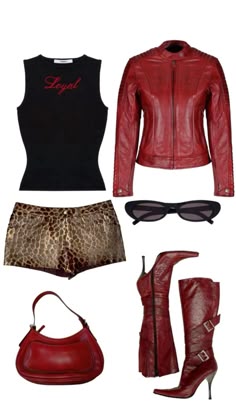 Pnd Concert Outfit, Red Fit Aesthetic, Cheetah Print Outfits Aesthetic, Partynextdoor Concert Outfit, Saltburn Outfits, Leopard Print Clothes Aesthetic, Red And Cheetah Print Outfits, Leopard Clothes Aesthetic, Bustier Top With Shorts