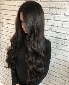 Dark Extensions Long, Long Dark Hair Extensions, Long Dark Brown Hair With Extensions, Healthy Long Dark Brown Hair, Long Dark Hair Blowout, Long Dark Brown Hair Aesthetic, Dark Brown Hair Extensions Long, Off Black Hair Extensions, Long Shiny Brunette Hair
