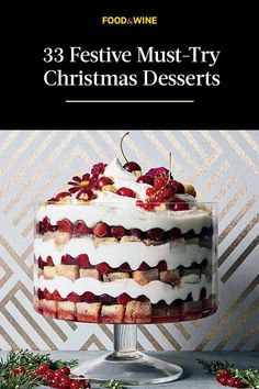 a cake with white frosting and cherries on top is featured in the food - wine magazine
