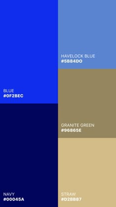 the color scheme for blue and brown is shown in three different colors, each with their own name