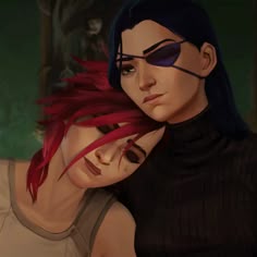 an animated image of two people with red hair and black glasses, one is hugging the other