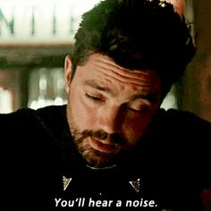 a man looking down at his cell phone with the caption you'll hear a noise