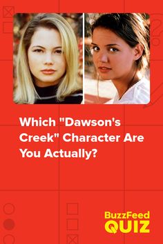 two women with the words which character are you actually? on red and yellow background