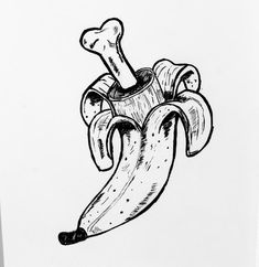 a drawing of a banana with a bone sticking out of it