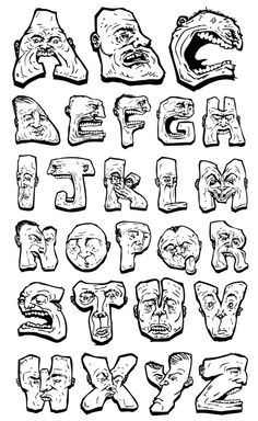 the letters and numbers are drawn in black ink on white paper, with different faces