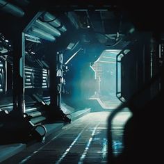 a sci - fi space station in the dark with light coming from it's windows