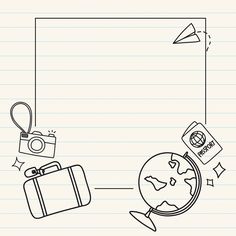 a drawing of a globe with a camera and suitcase