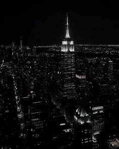 the empire building is lit up at night in new york city, united states from above