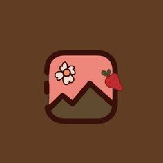 a pink and brown wallpaper with a strawberry on it's side, in the shape of a mountain