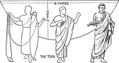 Parts Of A Toga, Types Of Togas, Toga Roman Clothing, Roman Clothing Patterns, Ancient Roman Togas, Roman Toga Pattern, Toga Roman, Roman Vs Greek Clothing, How To Tie A Toga