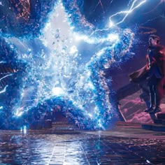 a person standing in front of a giant star