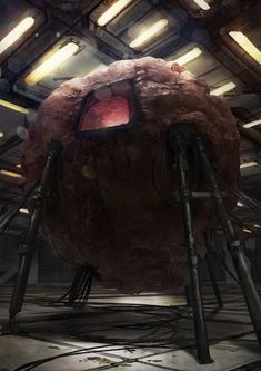 a sci - fi character standing in front of a giant rock